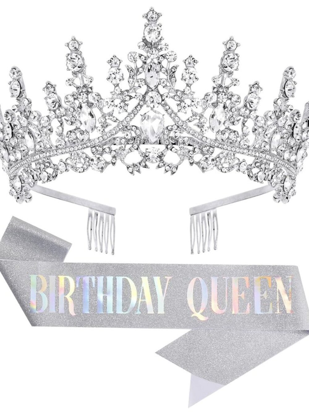 Birthday Tiara Crown with Sash for Women, Birthday Queen for Party